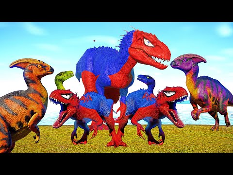 (Jurassic World Evolution🌍) Spinosaurus Vs Spiderman Indominus Rex Vs King Shark Dinosaurs Fight!