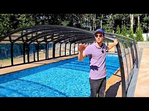Enjoy your pool year-round, even in a blizzard! See how easily the enclosure opens and closes.