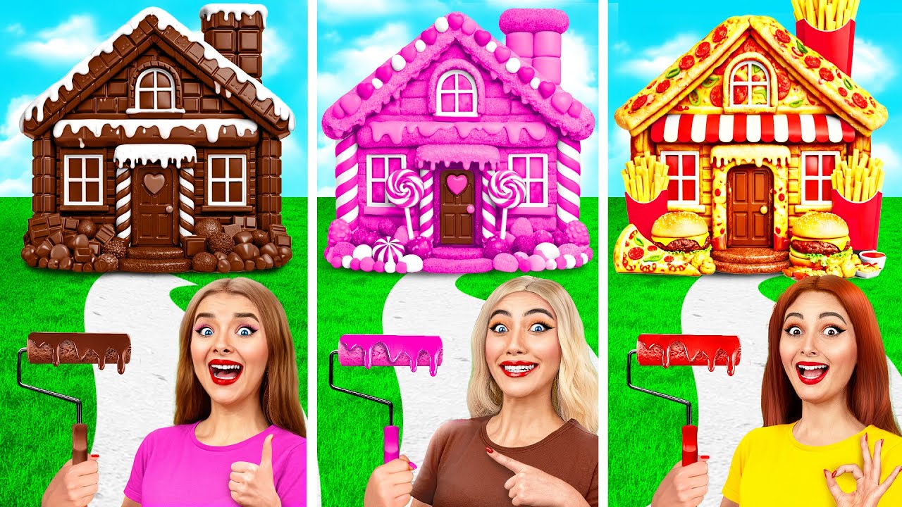 ワンカラーハウス スイーツ vs チョコレート vs ファストフード | クリエイティブなデコレーションハック TeenDO Challenge