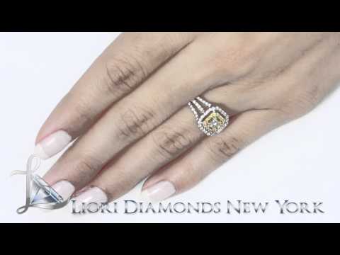 FD-045 - 1.24 Carat Fancy Yellow Princess Cut Diamond Engagement Ring 18k Gold Pave Halo