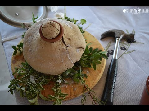 Yiannis Efthimiou (Paraga tavern, Apollona, Rhodes) serves beef cheeks cooked in clay
