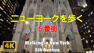 【4K】ニューヨークを歩く。５番街、ミッドタウン　マンハッタン。Walking in New York. 5th Avenue, Midtown Manhattan.