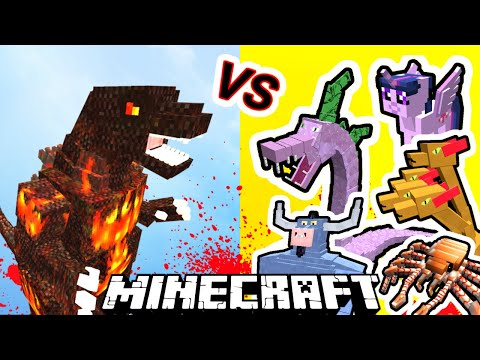 Burning Godzilla Vs. My Little Pony Mythical Creatures in Minecraft