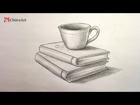 How To Draw Cup on Books with Easy Pencil Shading | Still Life Drawing Step By Step