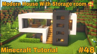 Minecraft Tutorial : How To Build Modern House With Storage Room In Hindi |#48|