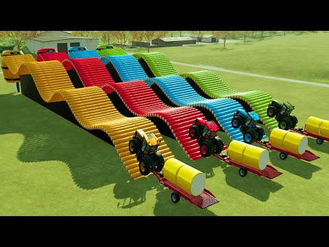 TRANSPORT HARVESTING COTTON, LOAD TRANSPORT WITH JOHN DEERE COLORED TRACTORS - Farming Simulator 22