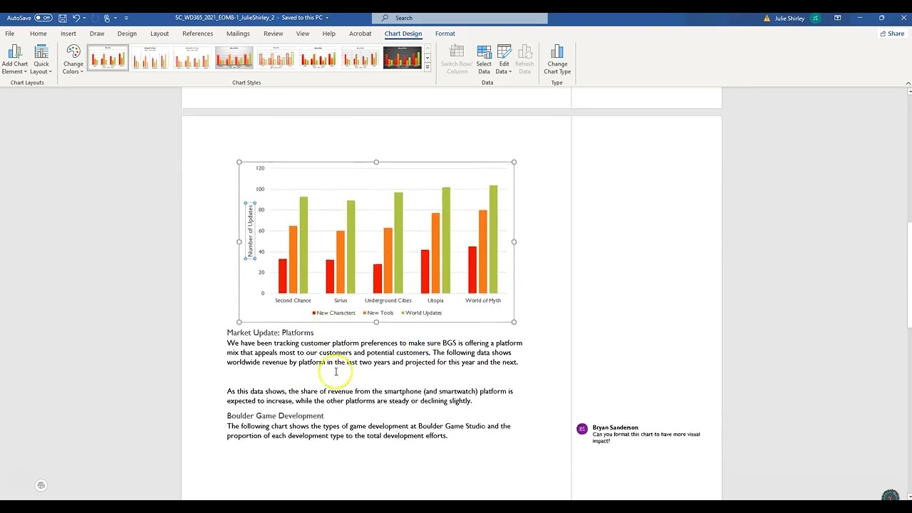 Word Module 08 Boulder Game Studio Project 1 Using Collaborating, Integration, and Charts