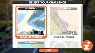 Selecting the "Climb Mt. Everest" (Tron) Challenge in Zwift