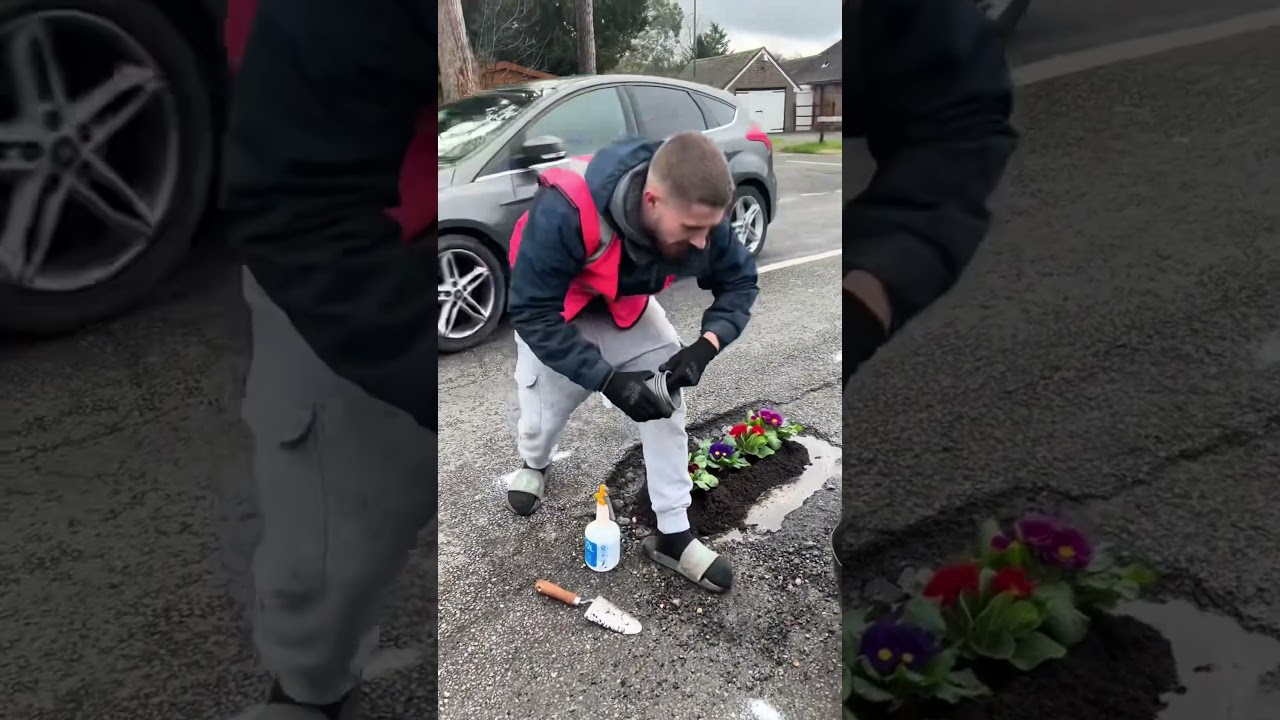 Turning pot holes into art…