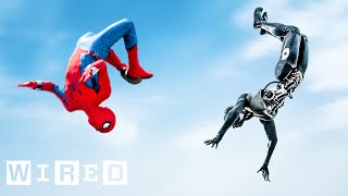 20メートル上空をスパイダーマンらしく飛ぶディズニーのスタント