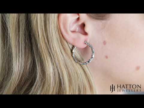 9ct White Gold Fancy Round Hoop Earrings - 26.5mm