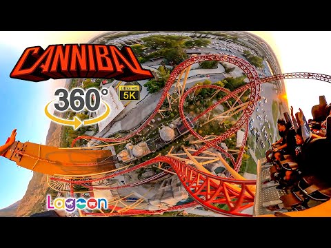 VR 360 5K Cannibal Roller Coaster at Sunset On Ride Front Seat Ultra HD POV Lagoon 2021 09 05