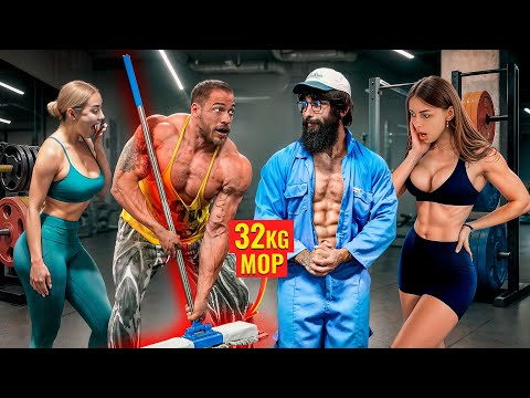 32 kg Wischmopp schockt MÄDCHEN und Bodybuilder in einem FITNESSSTUDIO | Gab sich als REINIGERIN ...