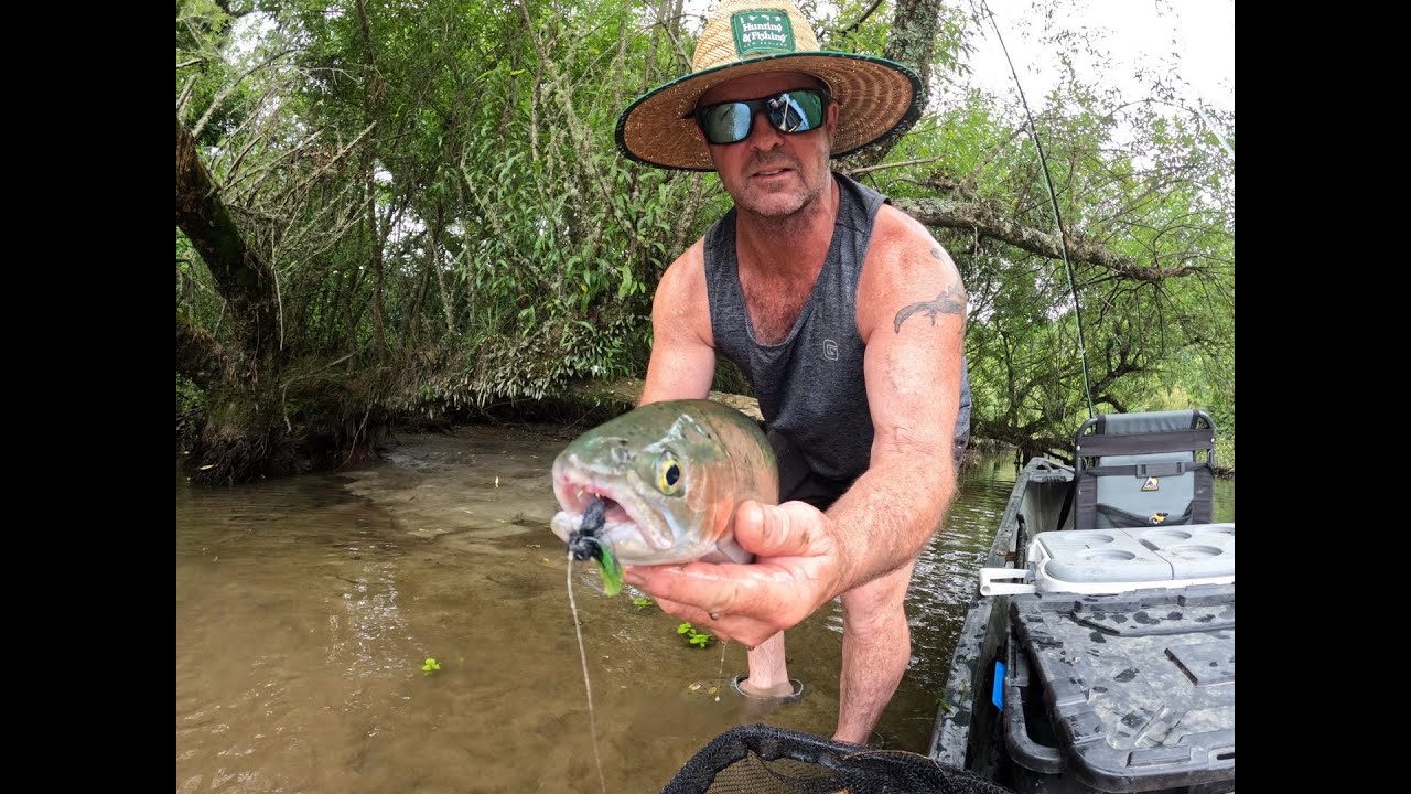 Catching Big Trout Fly Fishing From a Canoe Using Huge Terrestrial Dry Flies