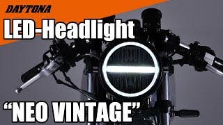 Přední homologované led motocyklové světlo DAYTONA LED HEADLIGHT NEOVINTAGE barva chromová