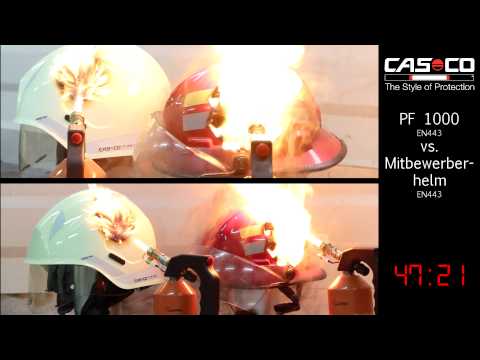CASCO - Vergleichstest Beflammung: PF1000 (EN443) vs. Mitbewerberhelm (EN443)