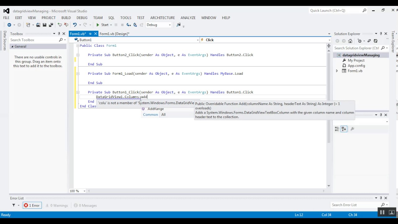 Programming in Vb. NET DATAGRIDVIEW Manipulation