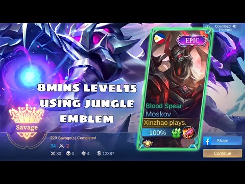 Moskov Jungle Emblem 8mins Level15 + Unli Legendary Gameplay | MLBB