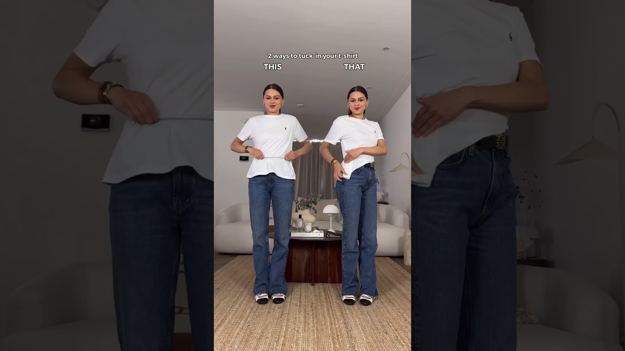 THIS or THAT? 🤍 Vote your fave T-shirt tuck-in trick for a chic look ✨ #styleconfidence
