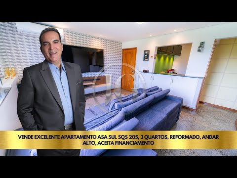 VENDE EXCELENTE APARTAMENTO ASA SUL SQS 205, 3 QUARTOS, REFORMADO, ANDAR ALTO, ACEITA FINANCIAMENTO