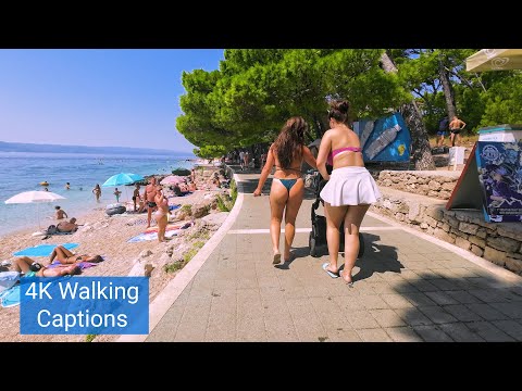 A line of beautiful beaches on Makarska Riviera, Baska Voda 4k Tour