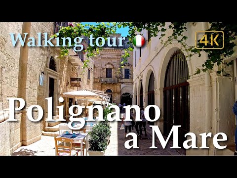 Polignano a Mare (Puglia), Itália【Walking Tour】História em legendas - 4K