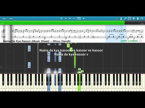 Naina Da Kya Kasoor (Andhadhun) || Piano Tutorial + Music Sheet + MIDI with Lyrics