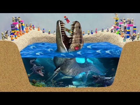 LEGO Dam Breach - Flood Disaster Due Battle Crocodiles, Dinosaurs and Sea Monsters