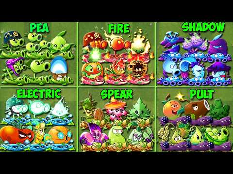 Pvz 2 - 6 Team Plants PEA x FIRE x PULT x ELECTRIC x SPEAR x SHADOW Battlez - Who Will Win? 