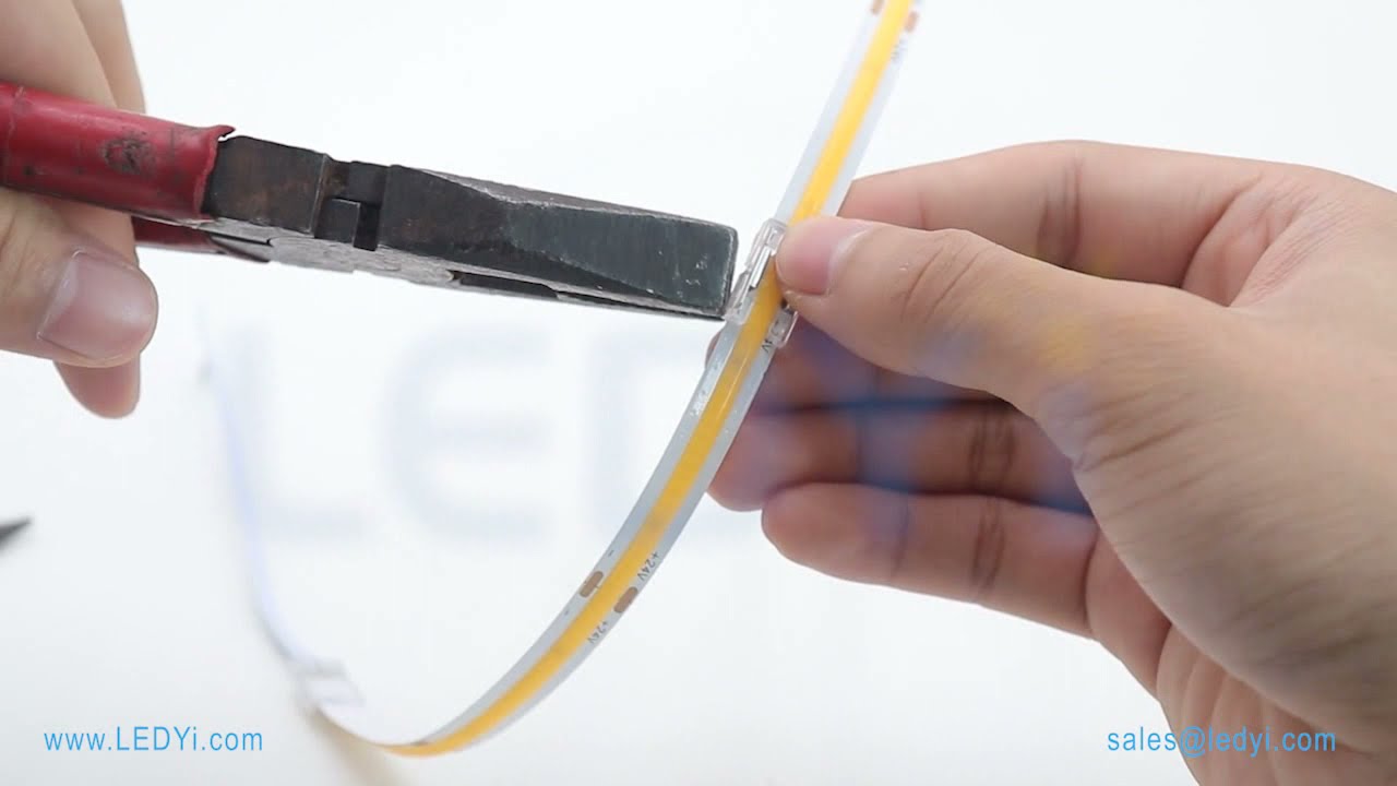 Watch video How to cut, connect & power COB LED Strip Lighting Now How to cut, connect & power COB LED Strip Lighting