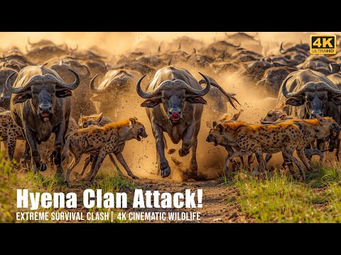 Buffalo Herd vs Hyena Clan 4K | Full Stampede Battle – Real Wild Attack Clash