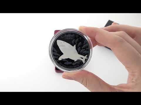 2 oz. Pure Silver Coin with Selective Blue Rhodium Plating - Great White Shark