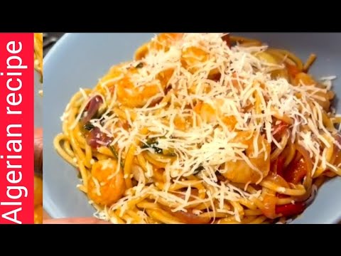 Cheesy cherry tomatoes shrimp pasta 🍤🍝 | Algerian recipe 🇩🇿