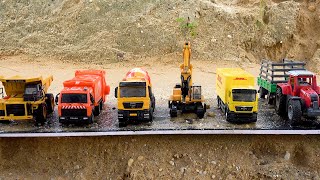 Rescue and find construction vehicles on sand | Dump truck excavator toy stories | BIBO TOYS
