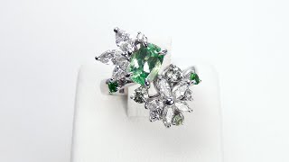 Pt900 ミントガーネット・ダイヤモンド リング