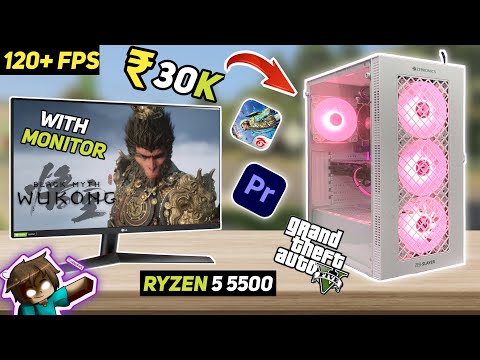 30,000/- Rs BEST RYZEN 5 5500 PC BUILD ⚡️ With 8GB GPU! 🔥 Gaming & Editing At Max Setting🤩