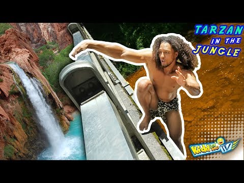 WATERFALL vs. TARZAN!!  JUNGLE MONKEY MAN TAKES A BATH 4 Bananas || KIDDin Me TV