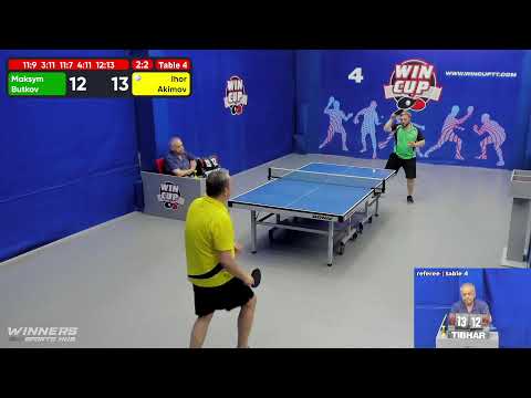18:30 Бутков Максим 2-3 Акимов Игорь  стол 4  ЮГ-3  10.06.22