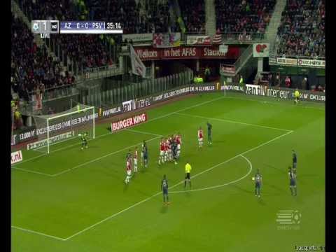 Mark van Bommel free kick 36' - AZ Alkmaar 0 - 1 PSV Eindhoven. (Full time 1-3)