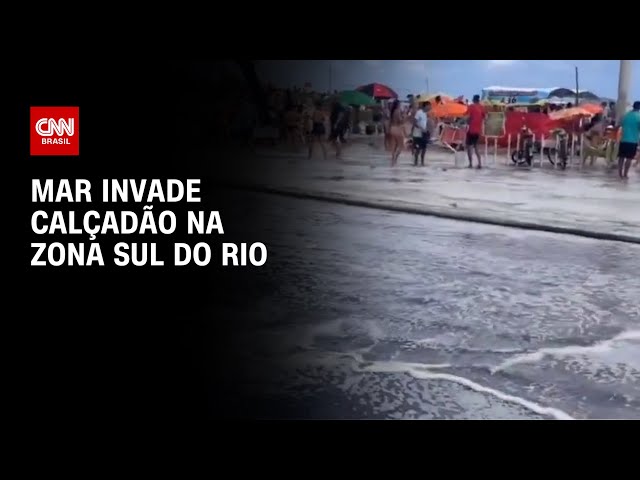Mar invade calçadão na Zona Sul do Rio de Janeiro