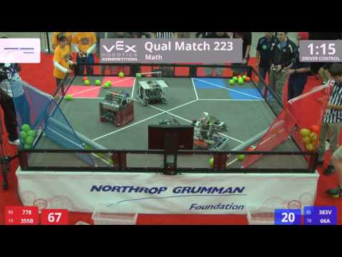 VEX Worlds 2016 - VRC High School - Math - Qual 223 (778 355B) 200 vs 217 (383V 66A)
