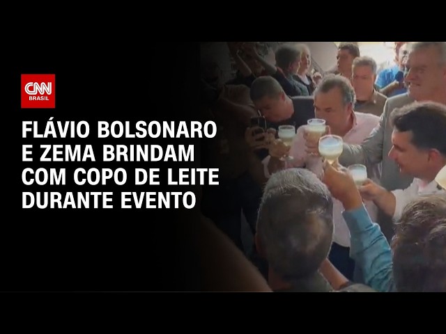 Flávio Bolsonaro e Zema brindam com copo de leite durante agenda em BH | CNN 360º