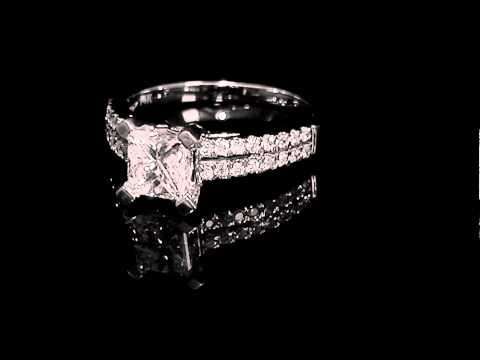 1 1/8 CTW Princess Cut Diamond Fashion Engagement Ring in 14K White Gold
