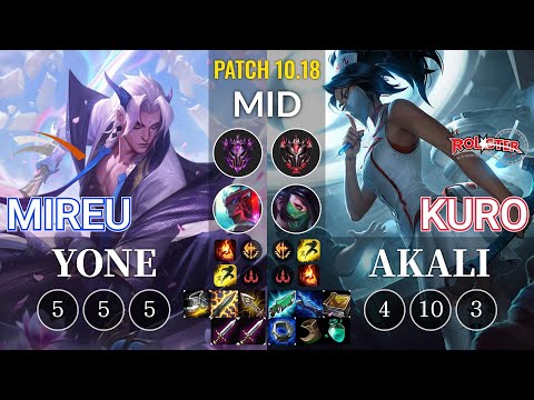 HLE Mireu Yone vs KT Kuro Akali Mid - KR Patch 10.18