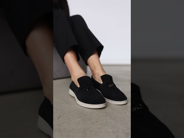 Чоботи жіночі шкіряні байка хутро 592641 Чорний Лофери жіночі осінні замшеві 585379 Чорні