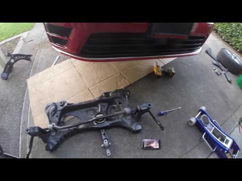 2017 Golf R Removing Subframe to install APR Downpipe, control arms, and front sway bar.