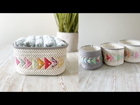 Flying Geese Basket Trio | DIY Storage Organizer | Fabric Bin | Easy Quilt Block