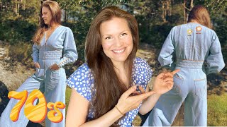 Sewing a 70s-Inspired Denim Jumpsuit | Vintage Pattern, Quilted Details & Retro Embroidery