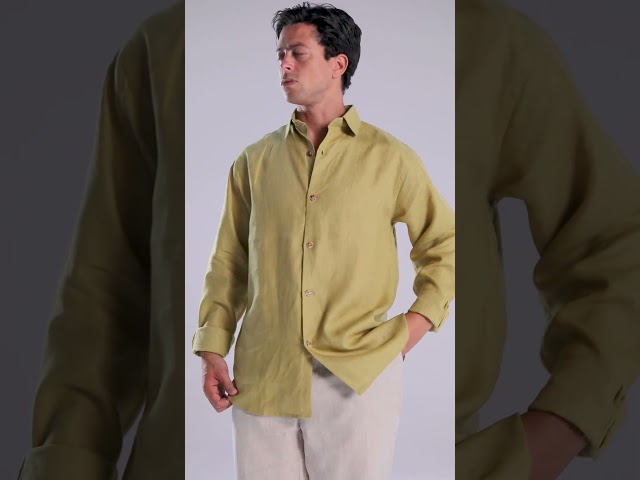 قميص رجالي سعودي كتان خردلي - shirts mustrd