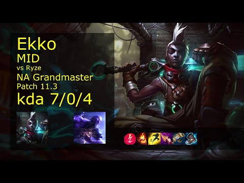 Ekko Mid vs Ryze - NA Grandmaster 7/0/4 Patch 11.3 Gameplay